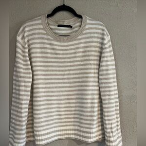 Jenni Kayne XXL Everyday Sweater  Cream and Tan Striped Sweater Wool Blend